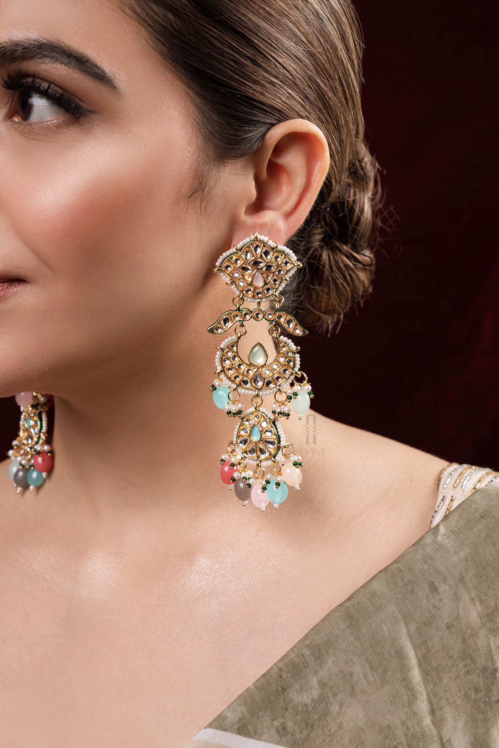 Chandra Jadau Kundan Earrings - Anana