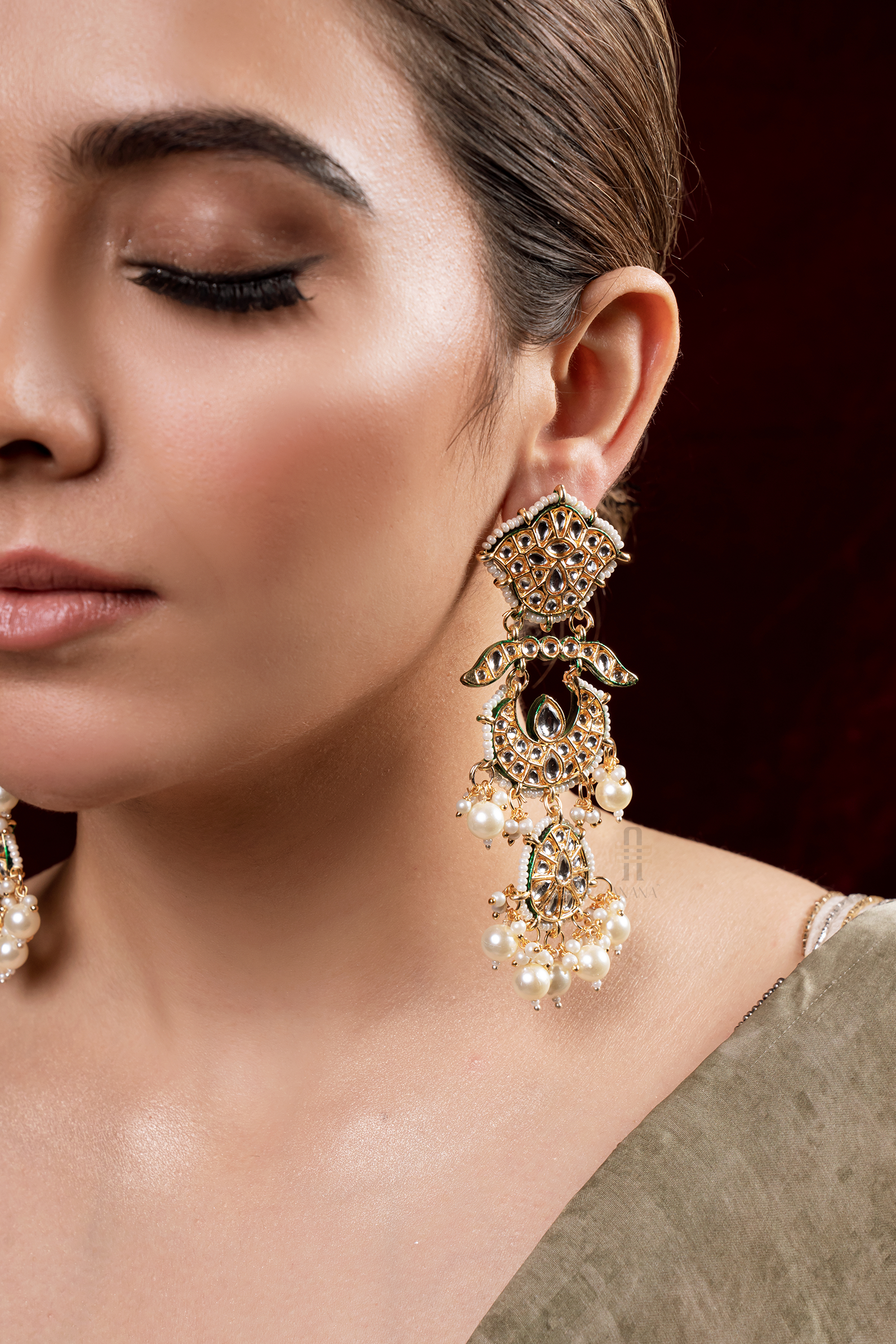 Chandra Jadau Kundan Earrings - Anana