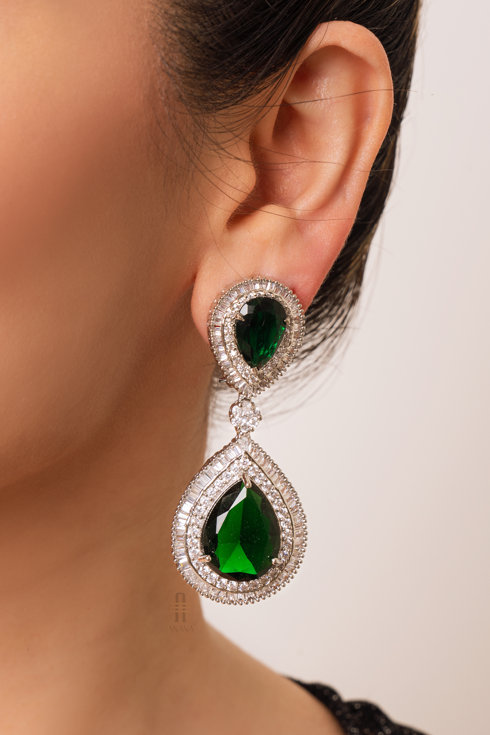 Kaylee Diamond Emerald Earrings - Anana