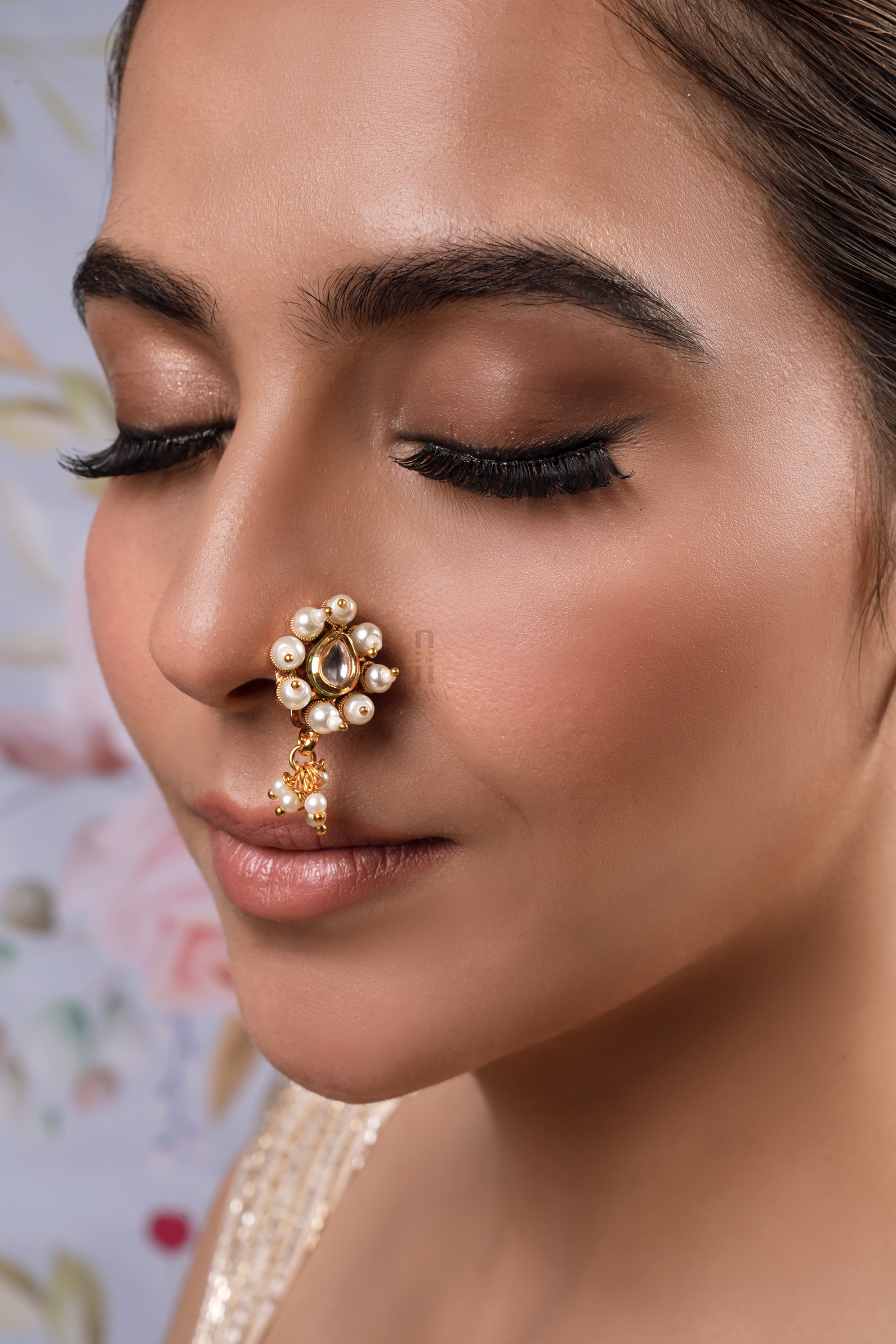 Amazon.com: Abhika Creations Kundan Decorated Nath With Golden Pearly Hair  Chain Handmade Designer Bollywood Style Indian Nose Ring Nath Bali :  Handmade Products